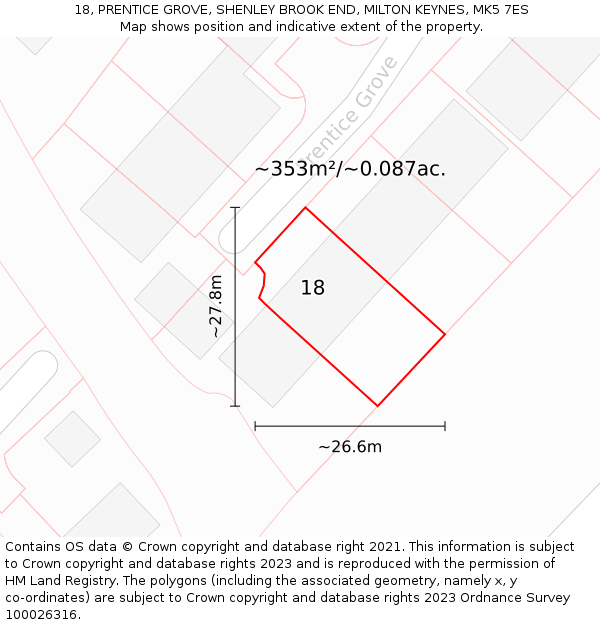 18, PRENTICE GROVE, SHENLEY BROOK END, MILTON KEYNES, MK5 7ES: Plot and title map