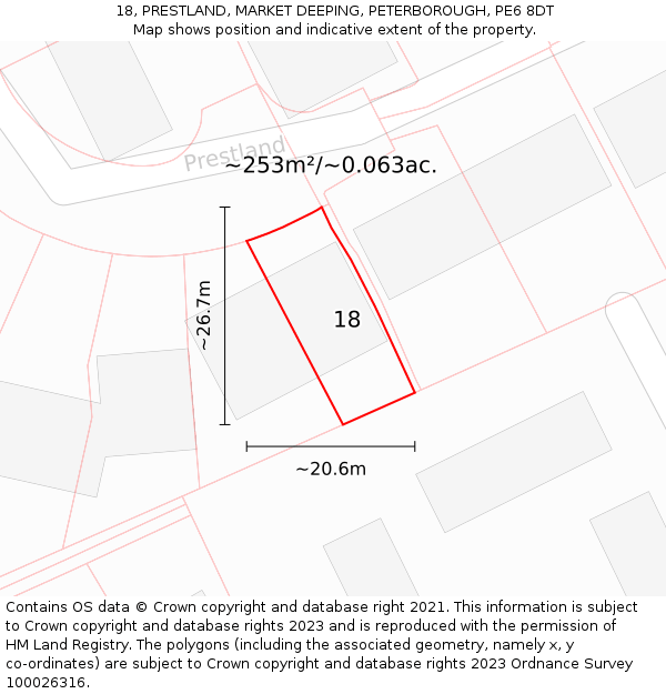 18, PRESTLAND, MARKET DEEPING, PETERBOROUGH, PE6 8DT: Plot and title map