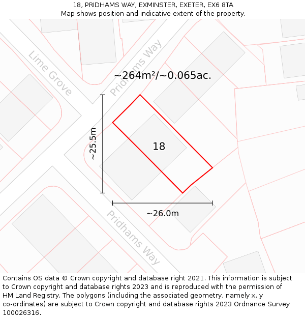18, PRIDHAMS WAY, EXMINSTER, EXETER, EX6 8TA: Plot and title map