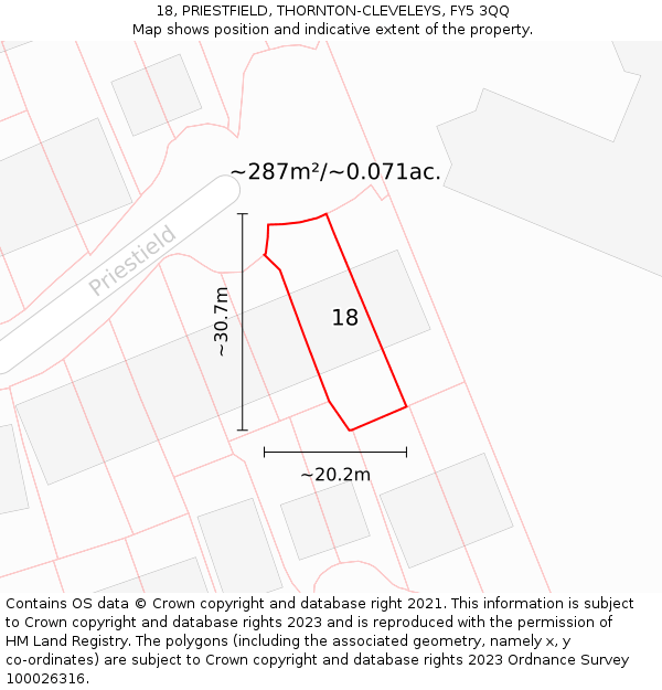 18, PRIESTFIELD, THORNTON-CLEVELEYS, FY5 3QQ: Plot and title map