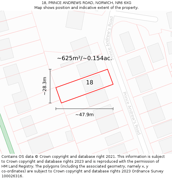 18, PRINCE ANDREWS ROAD, NORWICH, NR6 6XG: Plot and title map