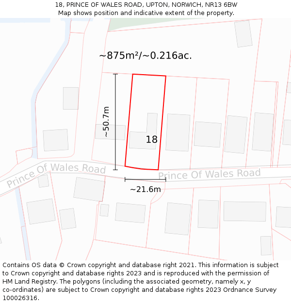 18, PRINCE OF WALES ROAD, UPTON, NORWICH, NR13 6BW: Plot and title map