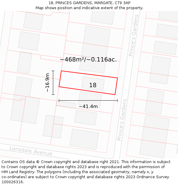 18, PRINCES GARDENS, MARGATE, CT9 3AP: Plot and title map