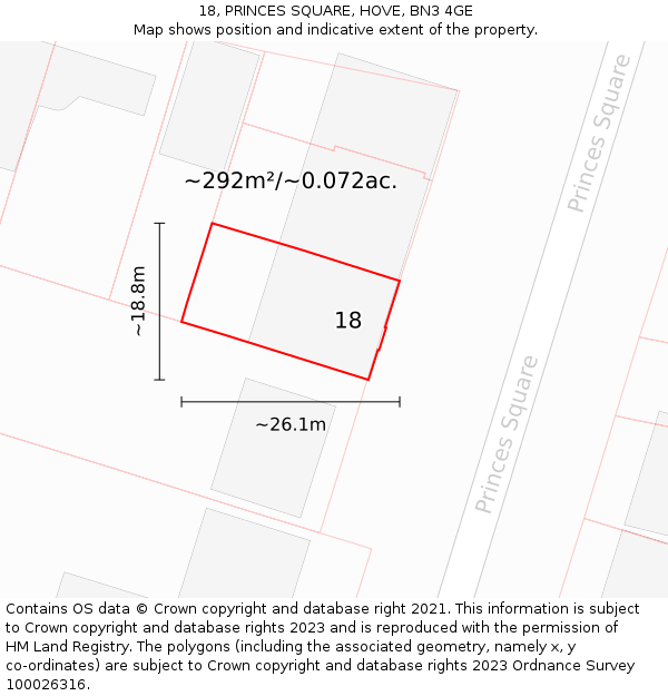 18, PRINCES SQUARE, HOVE, BN3 4GE: Plot and title map