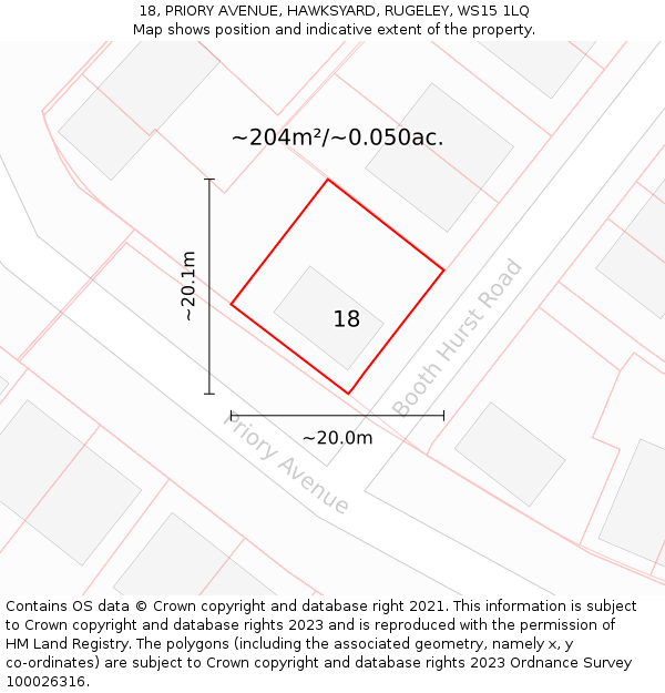18, PRIORY AVENUE, HAWKSYARD, RUGELEY, WS15 1LQ: Plot and title map