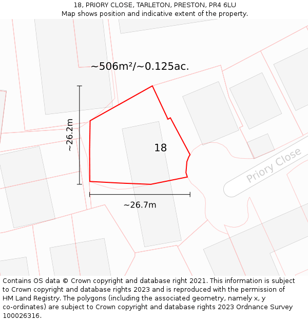 18, PRIORY CLOSE, TARLETON, PRESTON, PR4 6LU: Plot and title map
