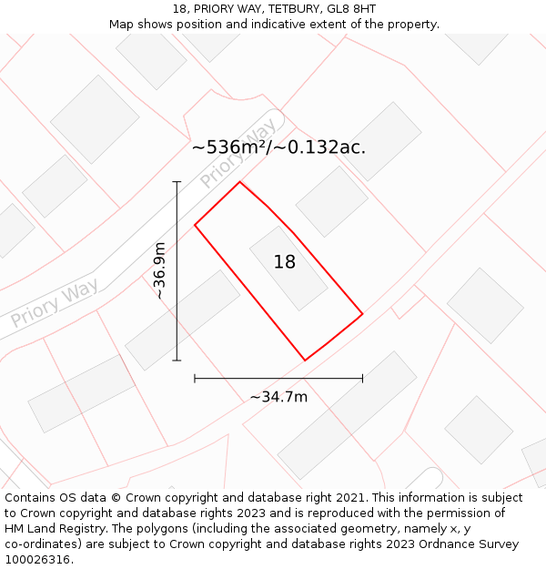 18, PRIORY WAY, TETBURY, GL8 8HT: Plot and title map