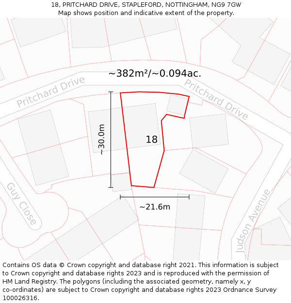 18, PRITCHARD DRIVE, STAPLEFORD, NOTTINGHAM, NG9 7GW: Plot and title map