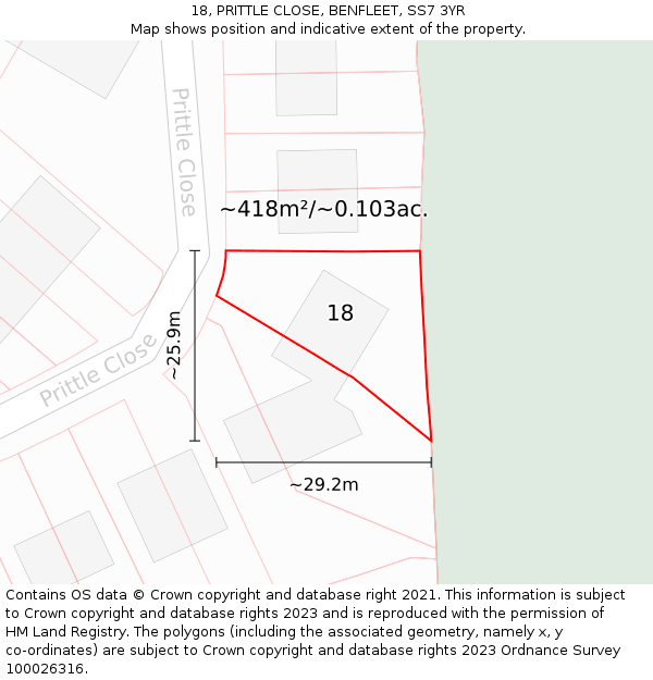 18, PRITTLE CLOSE, BENFLEET, SS7 3YR: Plot and title map