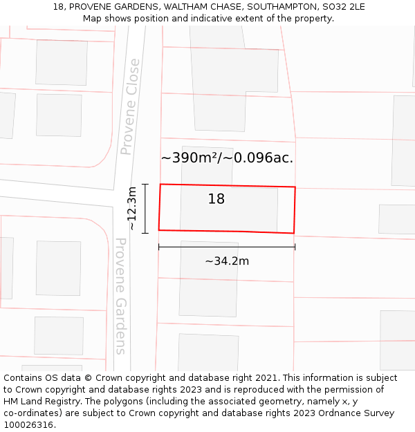 18, PROVENE GARDENS, WALTHAM CHASE, SOUTHAMPTON, SO32 2LE: Plot and title map
