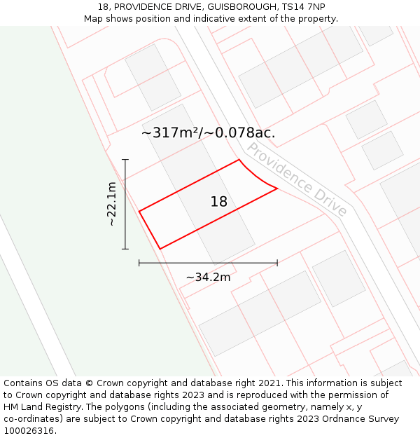 18, PROVIDENCE DRIVE, GUISBOROUGH, TS14 7NP: Plot and title map