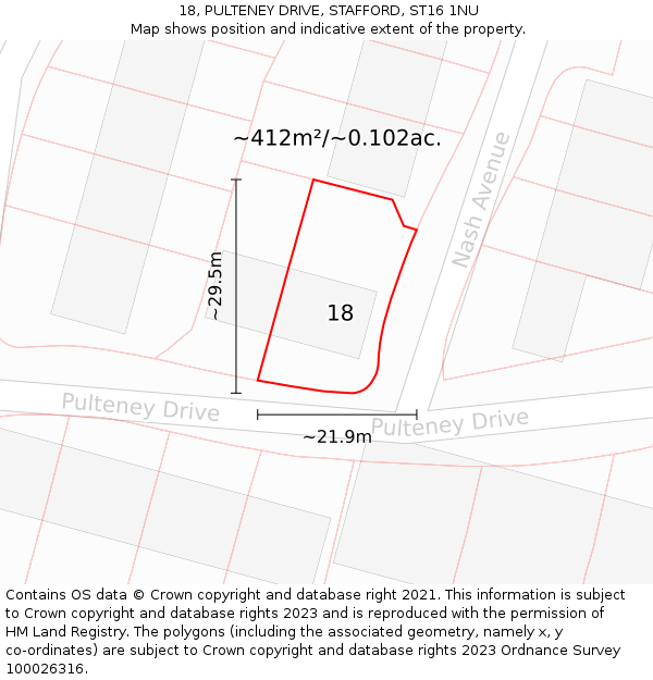 18, PULTENEY DRIVE, STAFFORD, ST16 1NU: Plot and title map