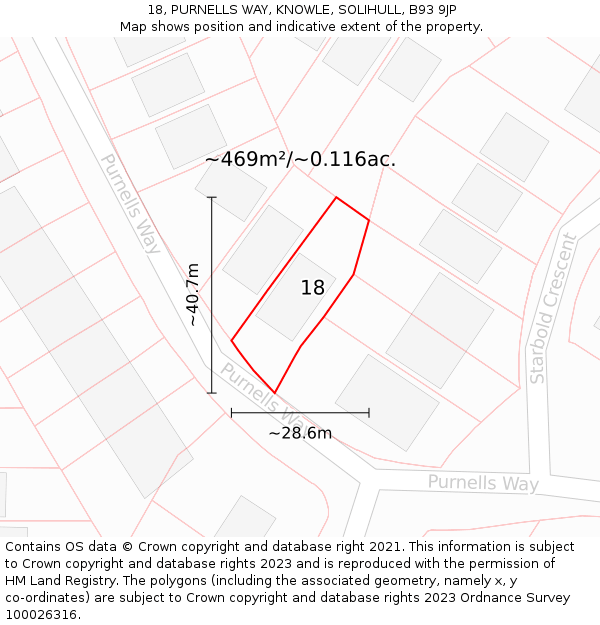 18, PURNELLS WAY, KNOWLE, SOLIHULL, B93 9JP: Plot and title map