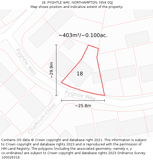 18, PYGHTLE WAY, NORTHAMPTON, NN4 0QJ: Plot and title map