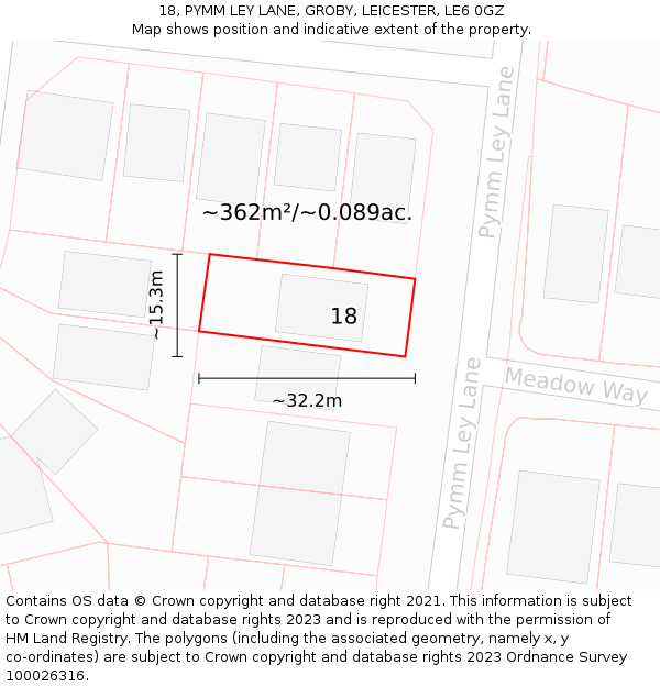 18, PYMM LEY LANE, GROBY, LEICESTER, LE6 0GZ: Plot and title map