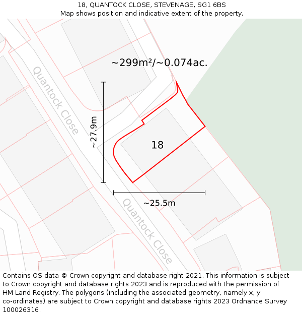 18, QUANTOCK CLOSE, STEVENAGE, SG1 6BS: Plot and title map