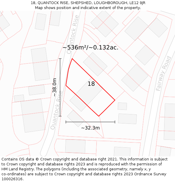 18, QUANTOCK RISE, SHEPSHED, LOUGHBOROUGH, LE12 9JR: Plot and title map