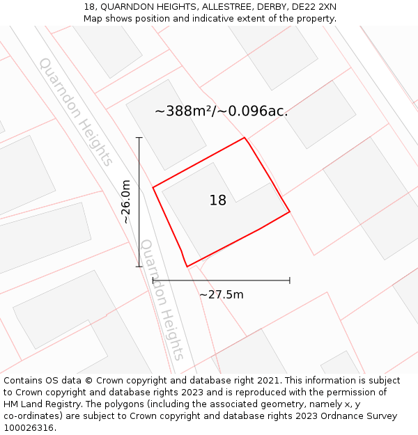 18, QUARNDON HEIGHTS, ALLESTREE, DERBY, DE22 2XN: Plot and title map