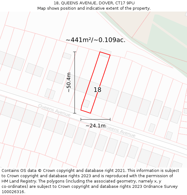 18, QUEENS AVENUE, DOVER, CT17 9PU: Plot and title map