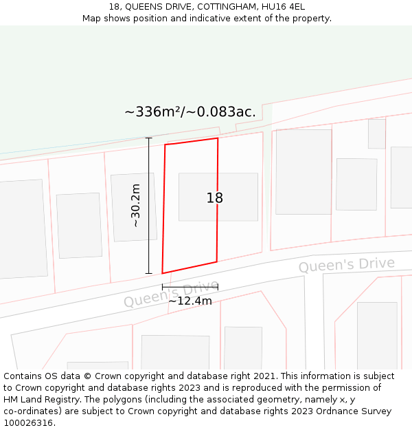 18, QUEENS DRIVE, COTTINGHAM, HU16 4EL: Plot and title map