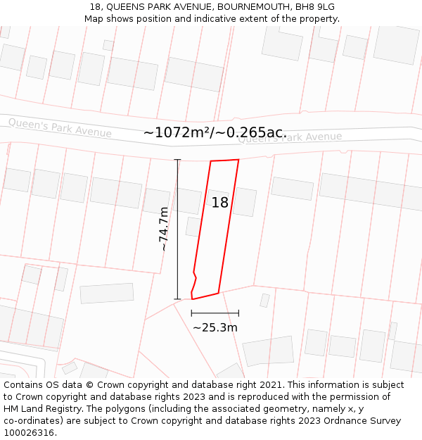 18, QUEENS PARK AVENUE, BOURNEMOUTH, BH8 9LG: Plot and title map