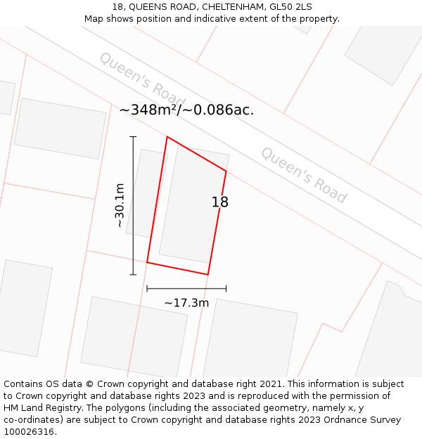 18, QUEENS ROAD, CHELTENHAM, GL50 2LS: Plot and title map