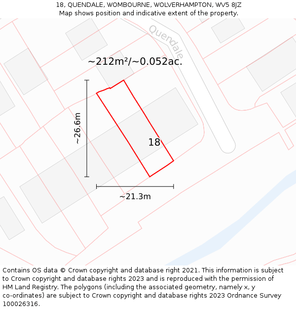 18, QUENDALE, WOMBOURNE, WOLVERHAMPTON, WV5 8JZ: Plot and title map