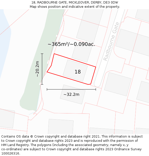 18, RADBOURNE GATE, MICKLEOVER, DERBY, DE3 0DW: Plot and title map