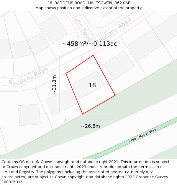 18, RADDENS ROAD, HALESOWEN, B62 0AR: Plot and title map