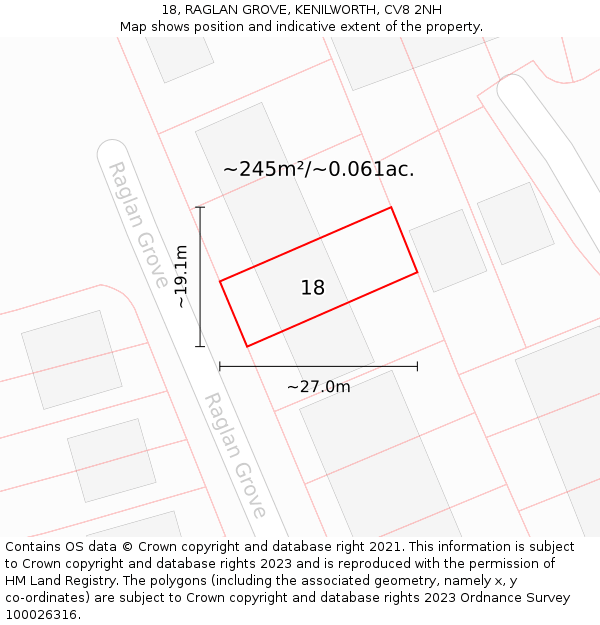 18, RAGLAN GROVE, KENILWORTH, CV8 2NH: Plot and title map