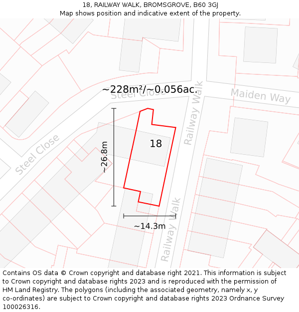 18, RAILWAY WALK, BROMSGROVE, B60 3GJ: Plot and title map