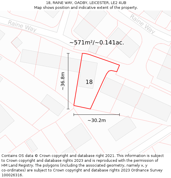 18, RAINE WAY, OADBY, LEICESTER, LE2 4UB: Plot and title map
