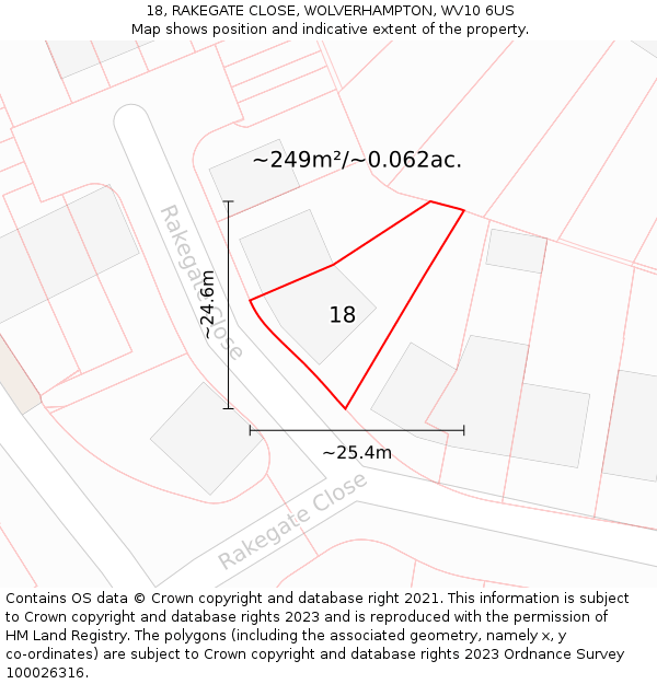 18, RAKEGATE CLOSE, WOLVERHAMPTON, WV10 6US: Plot and title map