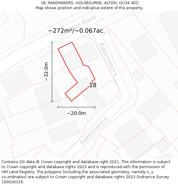 18, RAKEMAKERS, HOLYBOURNE, ALTON, GU34 4ED: Plot and title map