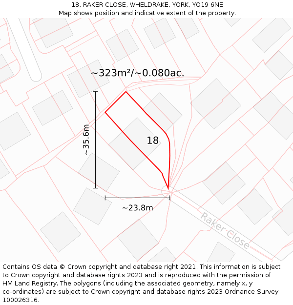 18, RAKER CLOSE, WHELDRAKE, YORK, YO19 6NE: Plot and title map