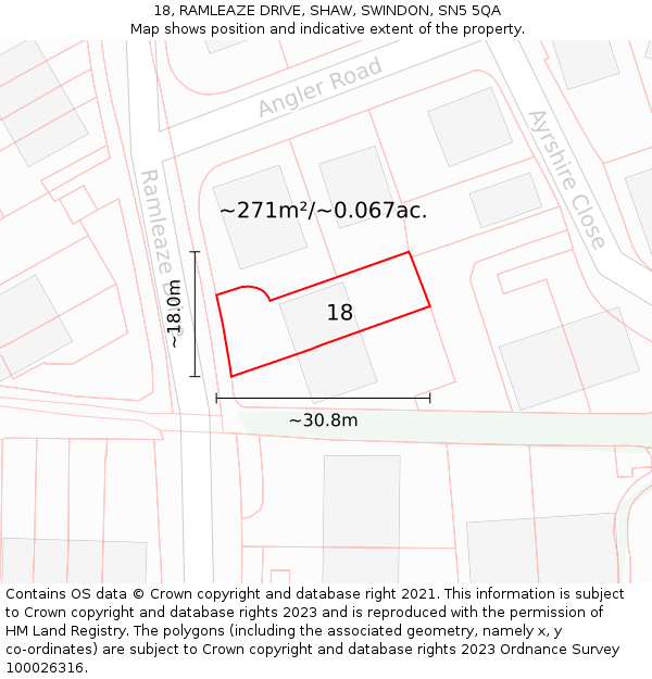 18, RAMLEAZE DRIVE, SHAW, SWINDON, SN5 5QA: Plot and title map