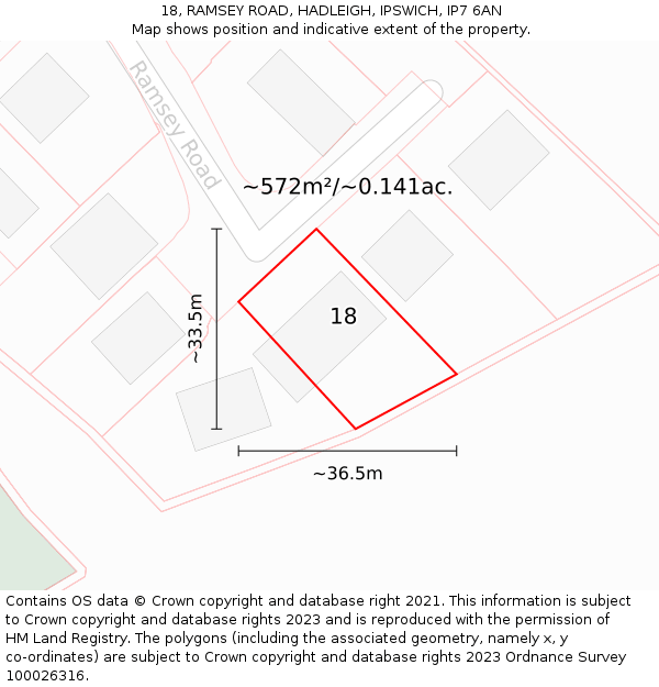 18, RAMSEY ROAD, HADLEIGH, IPSWICH, IP7 6AN: Plot and title map