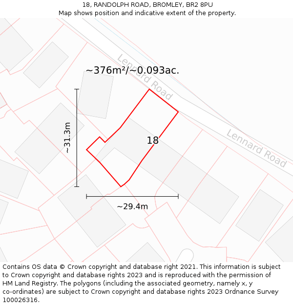 18, RANDOLPH ROAD, BROMLEY, BR2 8PU: Plot and title map