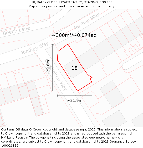 18, RATBY CLOSE, LOWER EARLEY, READING, RG6 4ER: Plot and title map