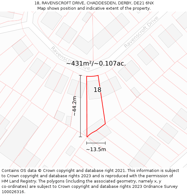 18, RAVENSCROFT DRIVE, CHADDESDEN, DERBY, DE21 6NX: Plot and title map