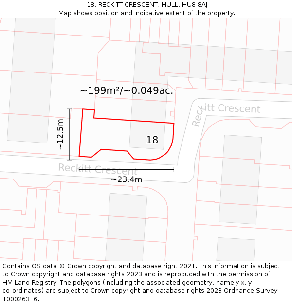 18, RECKITT CRESCENT, HULL, HU8 8AJ: Plot and title map