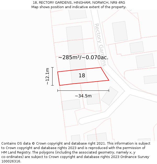 18, RECTORY GARDENS, HINGHAM, NORWICH, NR9 4RG: Plot and title map