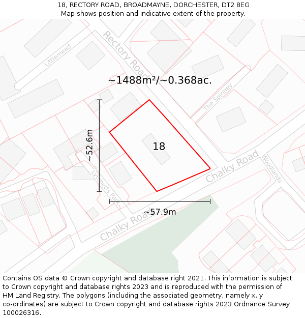 18, RECTORY ROAD, BROADMAYNE, DORCHESTER, DT2 8EG: Plot and title map