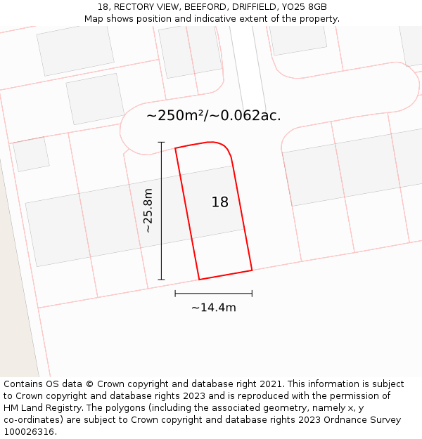 18, RECTORY VIEW, BEEFORD, DRIFFIELD, YO25 8GB: Plot and title map