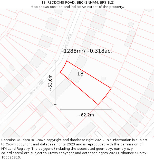 18, REDDONS ROAD, BECKENHAM, BR3 1LZ: Plot and title map