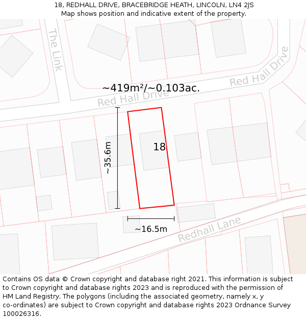 18, REDHALL DRIVE, BRACEBRIDGE HEATH, LINCOLN, LN4 2JS: Plot and title map
