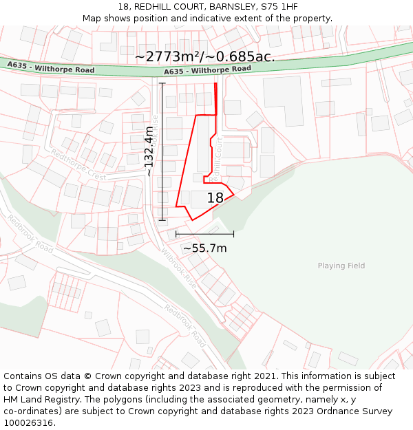 18, REDHILL COURT, BARNSLEY, S75 1HF: Plot and title map