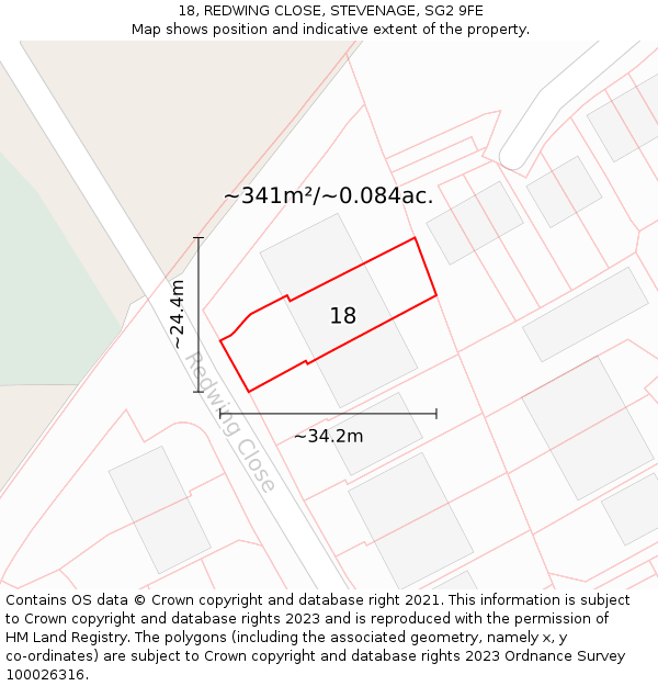 18, REDWING CLOSE, STEVENAGE, SG2 9FE: Plot and title map