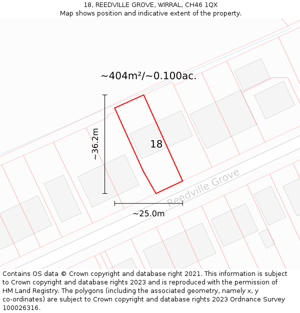 18, REEDVILLE GROVE, WIRRAL, CH46 1QX: Plot and title map