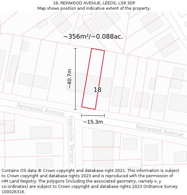 18, REINWOOD AVENUE, LEEDS, LS8 3DP: Plot and title map